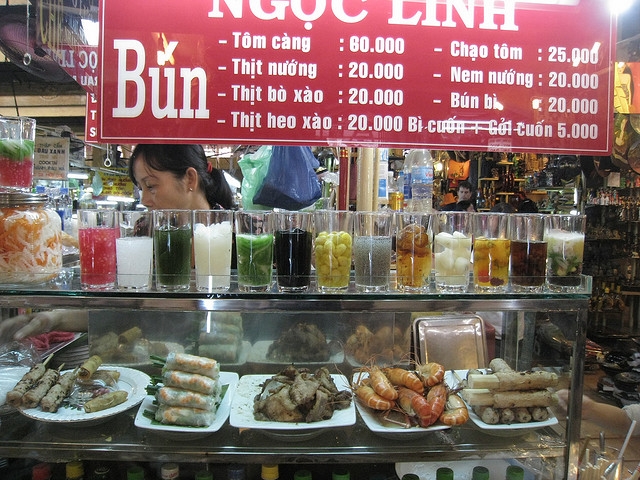 Fruit drinks stand in Ben Thanh Market, Ho Chi Minh City